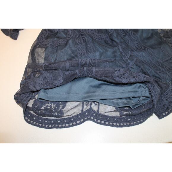 Honey Punch Navy Blue Sheer Mesh Lace Romper Fairy Grunge Ethereal Boho Size S - Picture 7 of 12